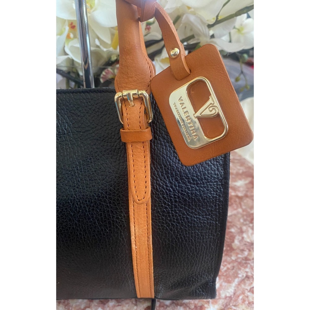 VALENTINA RIMINI Women's Black Pebble Tan Leather Handbag Made in Italy, $365 - Picture 2 of 10